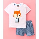 Little Kangaroos Half Sleeves Embroidered T-Shirt & Shorts - White