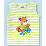 Babyhug Cotton Knit Sleeveless T-Shirt Striped and Fox Print - Green