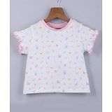 Beebay Short Sleeves Duck Bunny Butterfly Printed Knit Top - White