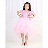 Toy Balloon Kids Flutter Sleeves Shimmer High Low Pattern Party Wear Dress - Pink