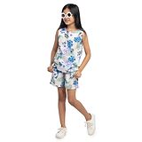 Under Fourteen Only Sleeveless All Over Flowers & Leaves Printed Top With Coordinating Shorts - Off White