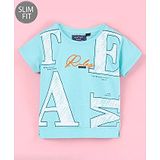 Ruff Lycra Knit Half Sleeves Slim Fit T-Shirt Text Print- Blue