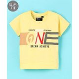 Ruff Lycra Knit Half Sleeves Slim Fit T-Shirt One Print- Lemon Yellow