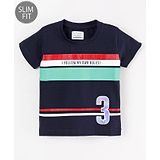 Ruff Lycra Knit Half Sleeves Slim Fit T-Shirt Striped- Navy Blue