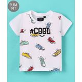 Ruff Lycra Knit Half Sleeves Slim Fit T-Shirt Shoes Print- White