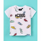 Ruff Lycra Knit Half Sleeves Slim Fit T-Shirt Shoes Print- White