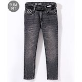 Ruff Denim Full Length Washed Jeans with Belt - Dark Grey