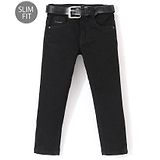 Ruff Full Length Denim Washed Jeans with Belt - Black