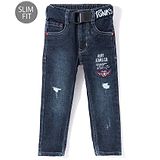 Ruff Full Length Denim Jeans With Embroidery & Belt - Blue