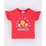 Little Kangaroos Half Sleeves Top Text Print- Red