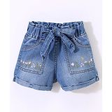 Little Kangaroos Denim Shorts with Floral Embroidery - Light Blue