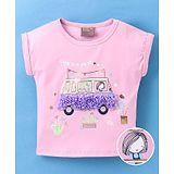 Little Kangaroos Short Sleeves Top Bus Print with Applique - Baby Pink