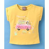 Little Kangaroos Short Sleeves Top Bus Print with Applique - Yellow