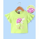 Little Kangaroos 100% Cotton Half Sleeves  Top with Sequins - Lime Green