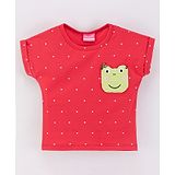 Little Kangaroos Half Sleeves Top With Embroidery & Dot Print- Red