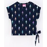 Little Kangaroos Half Sleeves Top Ice Cream Print- Navy Blue