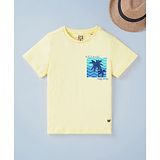 Ed-a-Mamma Cotton Sustainable Half Sleeves T-Shirt Palm Tree Print - Yellow