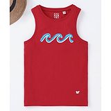 Ed-a-Mamma Sustainable Cotton Sleeveless Waves Printed T-Shirt - Red