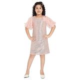 Peppermint Frill Half Sleeves Seamless Sequin Embellished Flower Detailed Dress - Peach