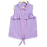 Campana 100% Cotton Sleeveless Frill Detailed Gingham Checked Front Tie Up Shirt Style Top - Blue & Pink