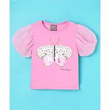 Little Kangaroos Cotton Lycra Half Sleeves Butterfly Printed Top - Pink