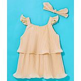 Little Kangaroos Woven Sleeveless Layered Party Top with Headband Frill & Textured Detailing - Beige