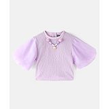 Little Kangaroos Three Fourth Sleeves Solid Color Party Wear Crop Top with Necklace - Lilac