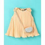 Little Kangaroos Woven Sleeveless Striped Party Top with Sling Bag - Yellow