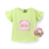 Little Kangaroos Cotton Half Sleeves Top Oyster Print- Green