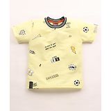 Little Kangaroos Cotton Knit Half Sleeves T-Shirt Football & Text Print - Pink