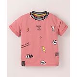 Little Kangaroos Cotton Knit Half Sleeves T-Shirt Football & Text Print - Chalk Pink