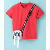 Little Kangaroos 100% Cotton Half Sleeves T-Shirt With Bag- Red