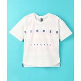 Little Kangaroos 100% Cotton Half Sleeves Loose Fit Drop Shoulder T-Shirt Summer Print - White