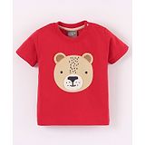 Little Kangaroos 100% Cotton Half Sleeves T-Shirt Bear Embroidery- Red