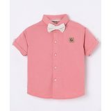 Little Kangaroos 100%  Cotton Solid  Half Sleeves Shirts With Bow - Pink