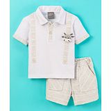 Little Kangaroos Cotton Half Sleeves Tee & Shorts Set With Hippo Badge- White