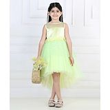 Toy Balloon Kids Sleeveless Sequin Embellished Flower Applique  High Low Pattern Party Wear Dress - Lemon Yellow