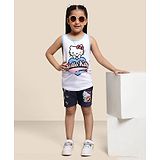 Kidsville Sleeveless Hello Kitty Printed Tee & Shorts - White Navy Blue