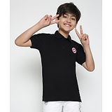 Lil Tomatoes Half Sleeves Marvel Captain America Shield Embroidered Polo T-Shirt - Black