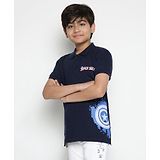 Lil Tomatoes Half Sleeves Marvel Captain America Shield Printed Polo T-Shirt - Navy Blue