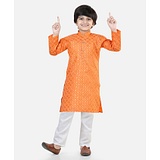 BownBee Full Sleeves Foil Printed Kurta Pajama - Orange