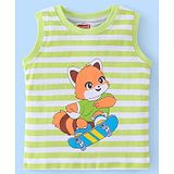 Babyhug Cotton Sleeveless T-Shirt With Stripes & Fox Print - Green