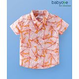 Babyoye 100% Cotton Woven Half Sleeves Leaves Print Shirt - Orange