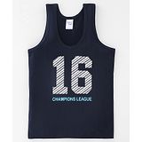 Taeko Single Jersey Sleeveless Vest Text Print- Navy Blue