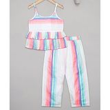 Budding Bees Sleeveless Neon Striped Peplum Top With Coordinating Pant - Pink