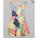 Budding Bees Cap Sleeves Floral Printed Smocked Dress - Multi Colour