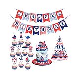 Zyozi Nautical Party Supplies for Boys Nautical Theme Birthday Party Decoration Supplies Blue - Pack of 13