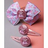 Stoln Stol'n Set Of 3 Glittered & Floral Printed Bow Barbie Clips - Pink