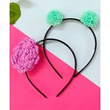 Little Peas Set Of 2 Crochet Flower And Pom Pom Hair Band - Purple & Mint Green