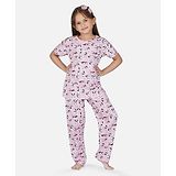 KNITCO Pure Cotton Half Sleeves Panda Printed Night Wear - Pink